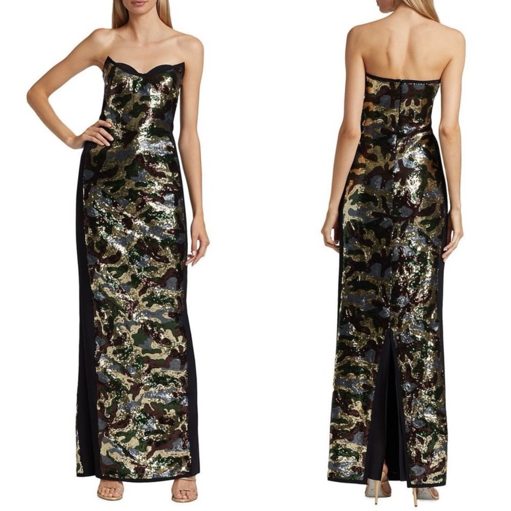 NEW NWT Chiara Boni La Petite Robe Merlina Strapless Maxi Gown Camouflage Sequin